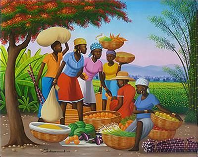 Market under the Flamboyan by Michelet Edouard Arte Folk, Folk Art, Jamaican Art, Afrique Art ...