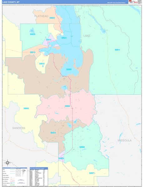 Lake County, MT Wall Map Color Cast Style by MarketMAPS - MapSales