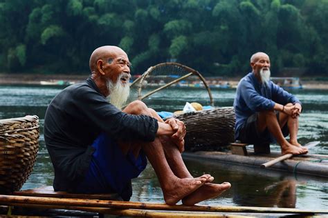 Free picture: men, relaxation, river, travel, tree, water, bald, Asia, boats