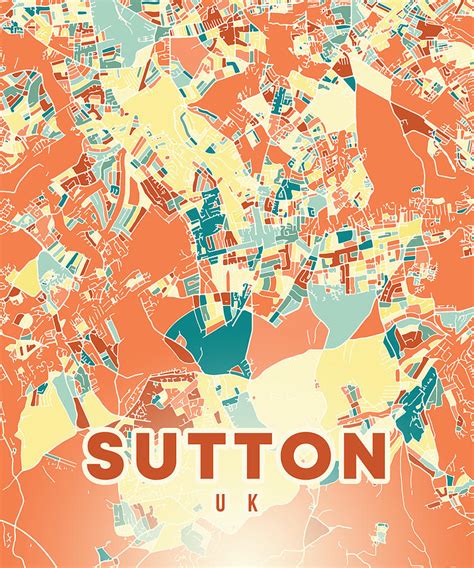 Sutton UK Map Digital Art by Alexandru Chirila - Fine Art America