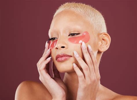 Eye Patches, Makeup and Skincare of Black Woman Beauty with Cosmetics ...