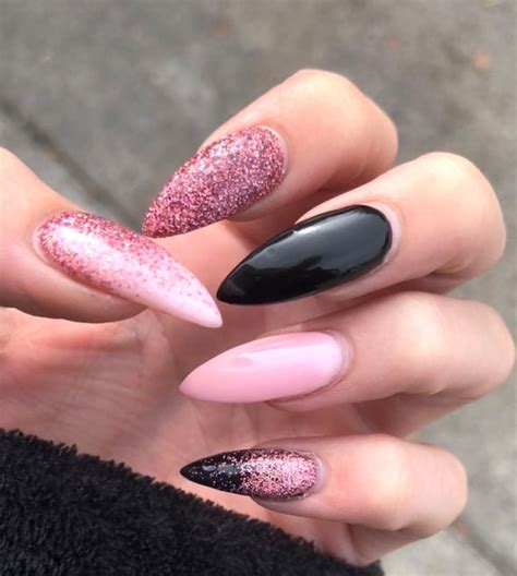 Luxury Black With Pink Glitter Gel Polished Press on Nail | Etsy