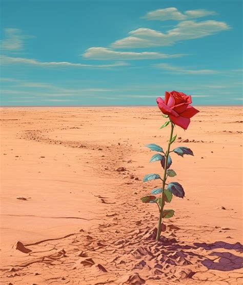 Premium Photo | There is a single rose growing out of the sand in the desert generative ai