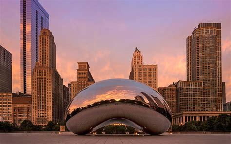 Cloud Gate, Chicago, public sculpture, Millennium Park, evening, skyscrapers, HD wallpaper | Peakpx