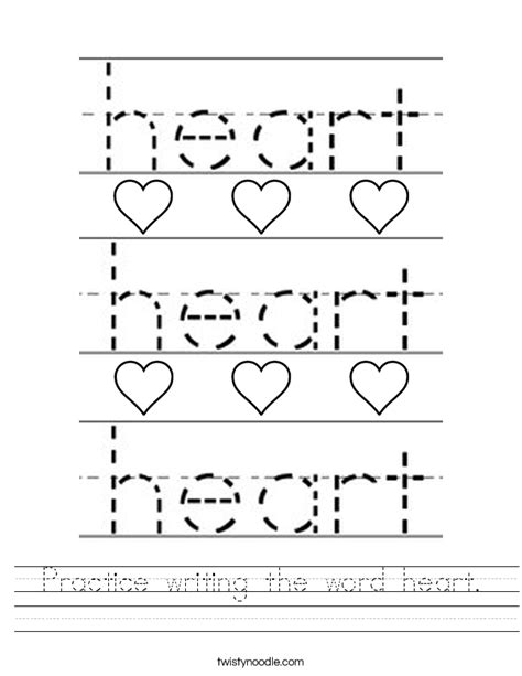 Practice writing the word heart Worksheet - Twisty Noodle