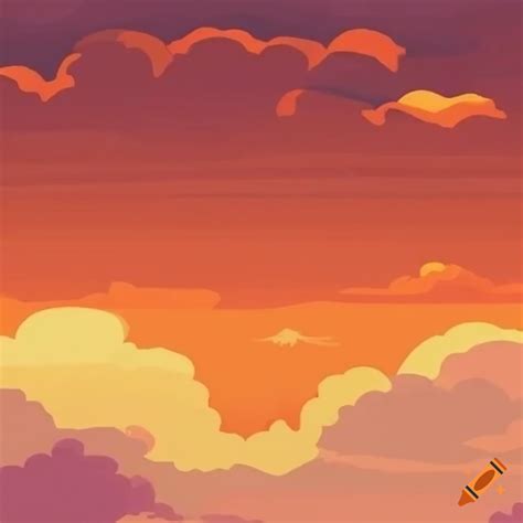 Anime cartoon style orange evening sky