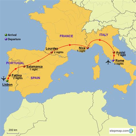 StepMap - Portugal Spain France and Italy - Landkarte für Portugal