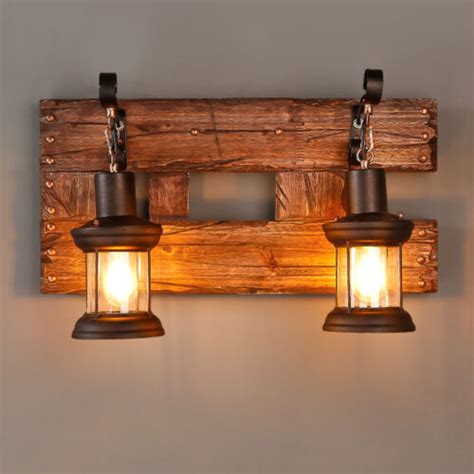 2-Light Vanity Lights Rustic Wall Sconces Wood Indoor Wall Lights | eBay