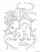 Dinosaur Triceratops Volcano Coloring Page Printable sketch template