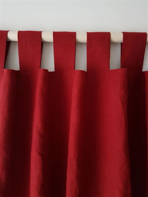 Linen Tab Top Curtains Red Lined Curtains Shabby Chic Curtains - Etsy