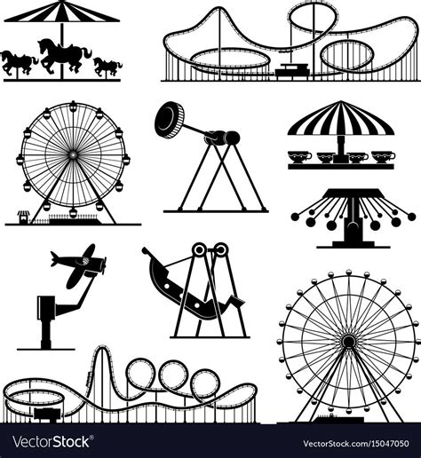 Vector icons of different attractions in amusement park. Attraction ...