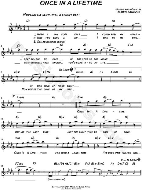 Chicago "Once In a Lifetime" Sheet Music (Leadsheet) in Db Major ...