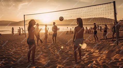 Premium Photo | Beach volleyball at sunset