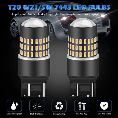 KaTur 2pcs 900 Lumens 7443 7444NA 7440 7440NA 992 Base Super Bright 3014 78SMD Lens LED Bulbs ...