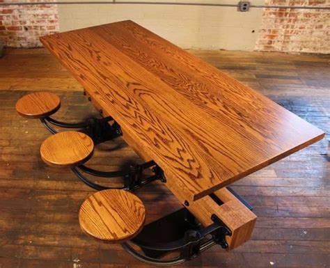 Oak Cafe Style Dining Table with Attached Swing Out Seats | Etsy Rustic Dining Table Set ...