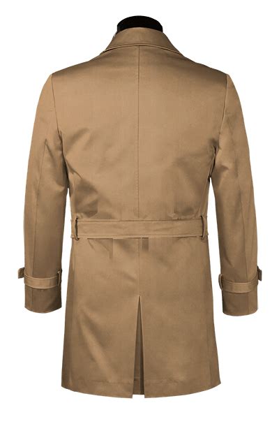 Brown belted long rain coat with epaulettes