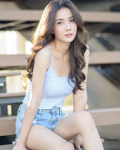 Thailand Model - Baiyok Panachon - Cute White Crop Top and Short Jean