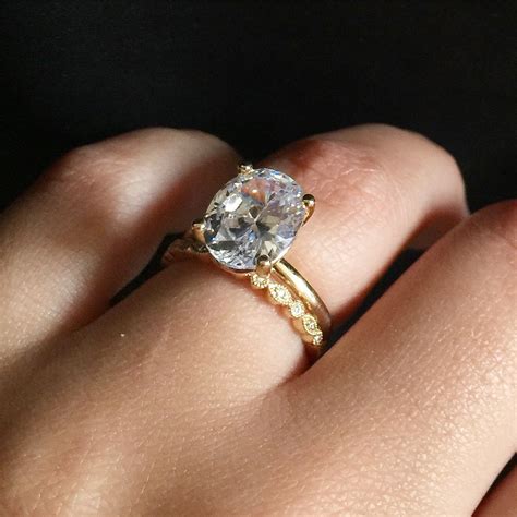 3 carat oval diamond engagement ring. Solitaire with vintage wedding band. Oval solitai… | Oval ...