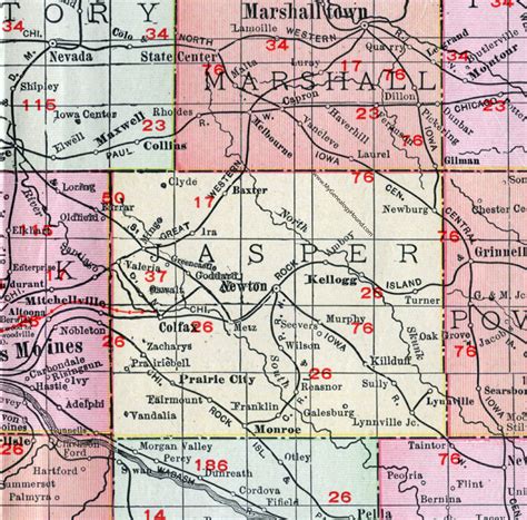 Jasper County, Iowa, 1911, Map, Newton, Colfax, Monroe, Kellogg