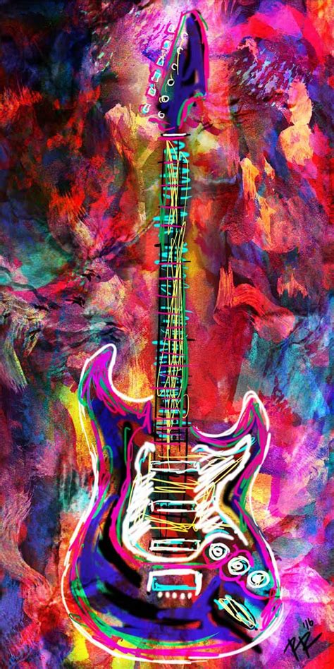 Guitar Canvas Art, Rock n Roll, Panoramic painting on Wood, Metal ...