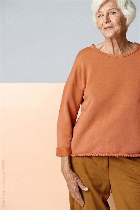 Comfortable fashion for seniors Attractive confident elderly woman in stylish casual clothes ...