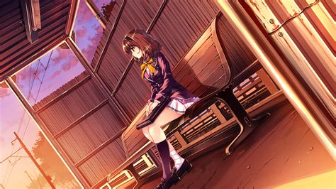 Anime character woman sitting on bench illustration HD wallpaper ...