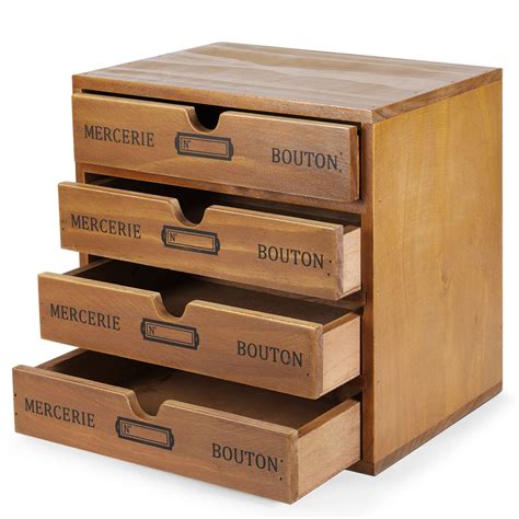 Wooden Desktop Office Supplies Organizer with 4 Storage Drawers Set, 4-Tier Wood Tabletop ...