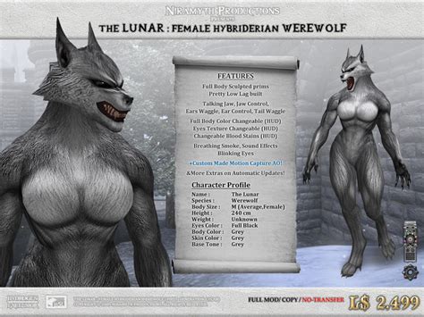 Second Life Marketplace - "The Lunar" Hybriderian Werewolf (The First Generation Lycan)