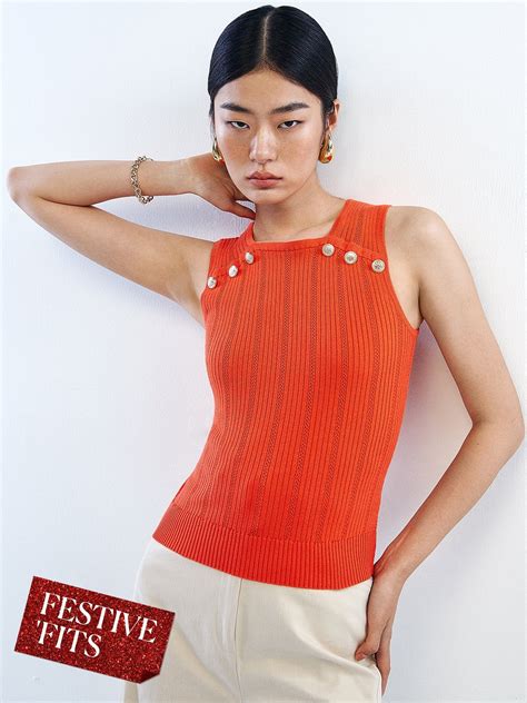 Sleeveless Knitted Top - Coral Red - Pomelo Fashion