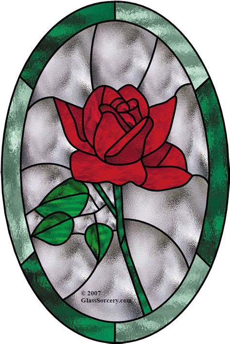 Stained Glass Pattern: Red Rose in Oval | Stained glass rose, Stained glass patterns, Stained ...