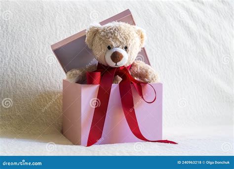 Gift box with teddy bear stock photo. Image of bowknot - 240963218