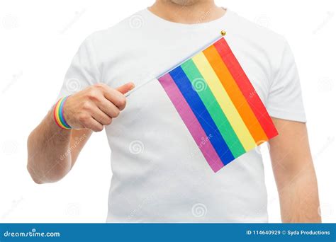 Man with Gay Pride Rainbow Flag and Wristband Stock Image - Image of ...