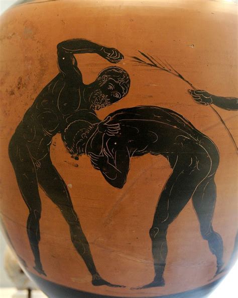 Two athletes competing in the pankration. Panathenaic amphora, made in ...