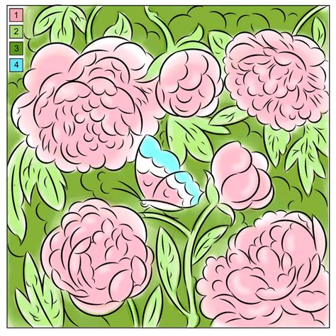 Nicole's Free Coloring Pages: COLOR BY NUMBER PEONIAS