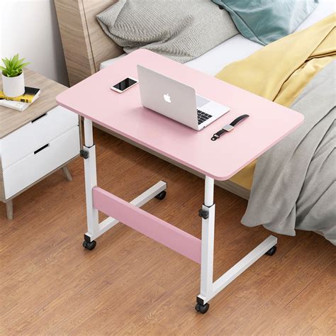 Impact Adjustable Portable Sofa Bed Side Table Laptop Desk with Wheels (Pink)