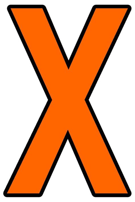 the letter x is an orange color with black lines on it's sides and bottom
