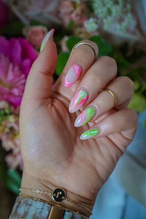 Pink and Green Marble Nails: Manicure of the Month - living after midnite