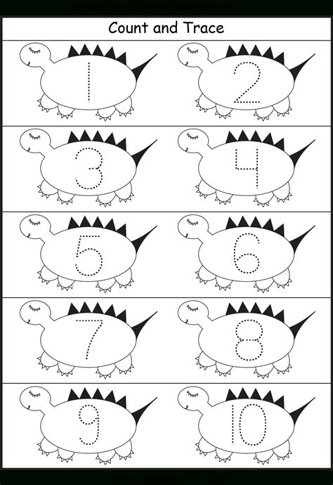 Dinosaur - Number Tracing 1-10 | Kids Craft (Work) | Dinosaurs | Dinosaur Printable Worksheets ...