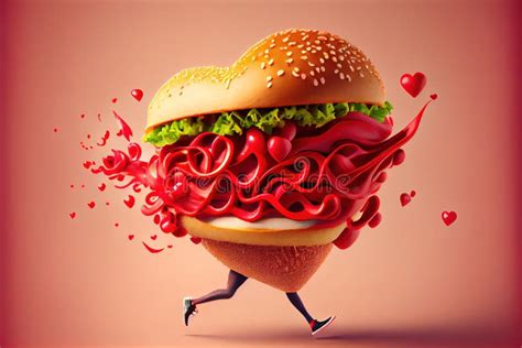 Spicy Burger with Ketchup Runs To the Customer for Valentine S Day on Clear Background Stock ...