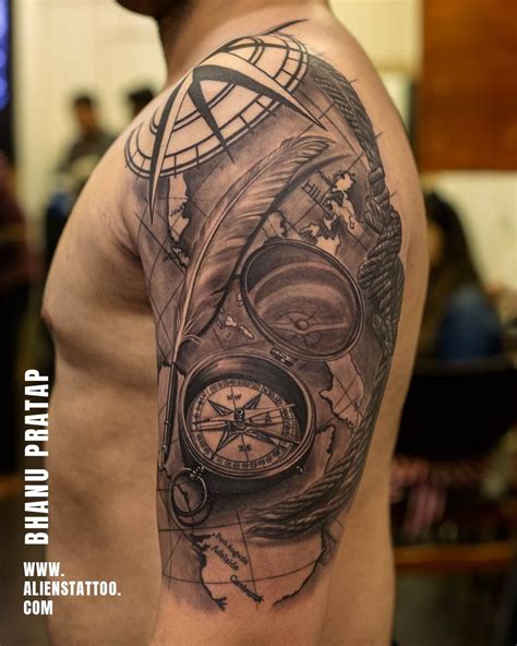 Compass Tattoo by Bhanu Pratap At Aliens Tattoo India. | Arm tattoos for guys, Mens shoulder ...