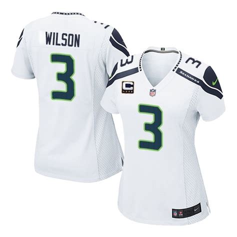 Women's 3 Russell Wilson Elite White C Patch Jersey - Russell Wilson Authentic Jersey