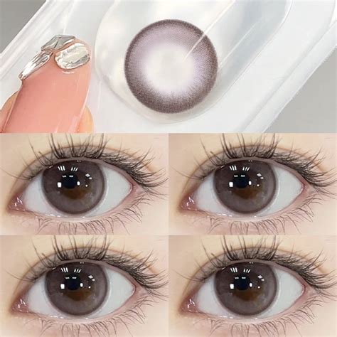 Yimeixi 2pcs contact lens with grade color contact lens pink brown natraul eyes 14.2mm ...