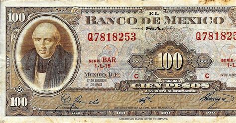 Mi Colección de Monedas y Billetes: Billete de 100 Pesos (1965) - México