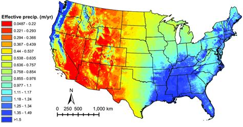 The Effective Mean Annual Precipitation across the United States for... | Download Scientific ...