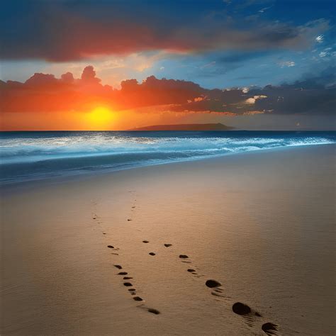 Beautiful 3D 8k Footprints in the Sand at Sunset · Creative Fabrica