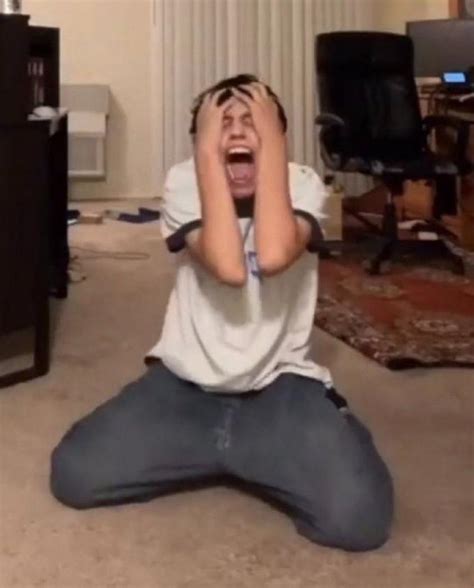 Guy Screaming on Bedroom Floor wirth hands on his hand, on his knees (reaction image) | Day 2 No ...