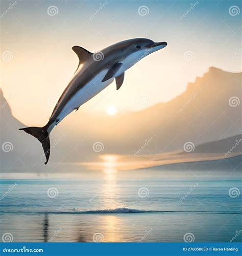 Dolphin jumping at sunset stock illustration. Illustration of fish - 276050638