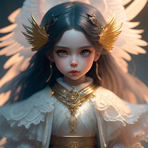 Hannalux: Cute angel girl Doll, divinecore, white And Gold color palette