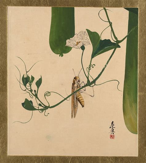 Shibata Zeshin | Lacquer Paintings of Various Subjects: Grasshopper on Gourd Vine | Japan ...