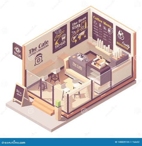 Vector Isometric Small Coffeehouse Stock Vector - Illustration of pastry, blackboard: 148839155